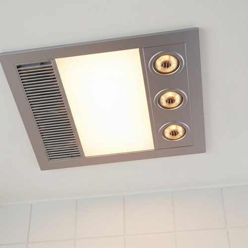 Silver 3-in-1 Bathroom Heater Fan Light 396mm