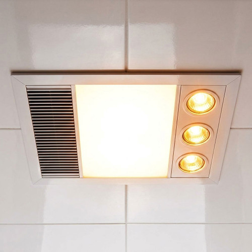 White 3-in-1 Bathroom Heater Fan Light 396mm