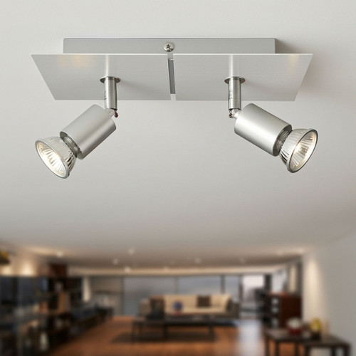 2 Light Spotlight GU10 100W 135mm Satin Aluminium