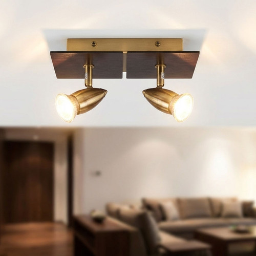 2 Light Spotlight GU10 100W 135mm Antique Brass