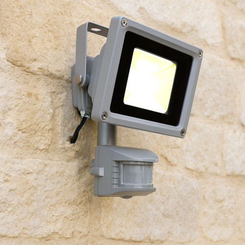 10W Silver Flood Light with Sensor IP65 750lm