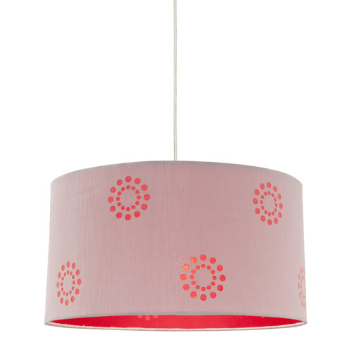 Modern Pendant Light Silver and Red Fabric Shade