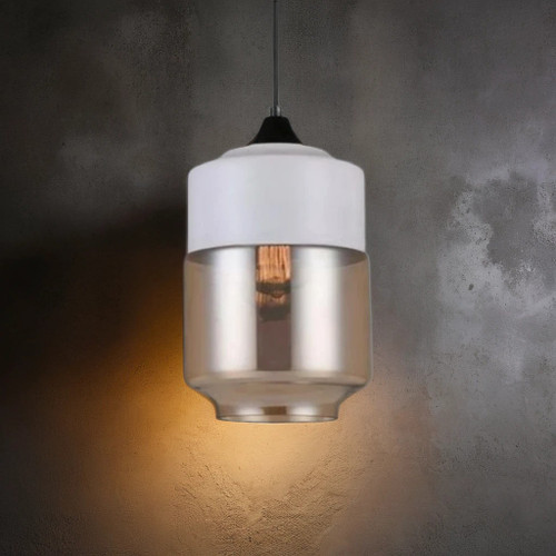 Modern Pendant Light Glass Drum White Top 180mm