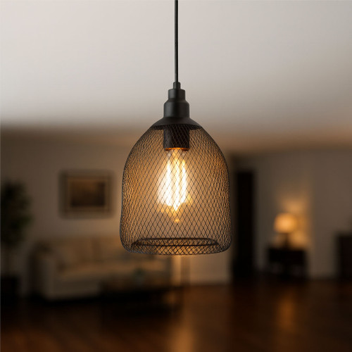 Black Pendant Industrial Style Wire Bird Cage 17cm