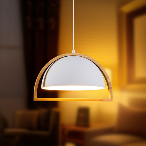 Modern White Pendant Wide, Timber and Iron, Adjustable Cord
