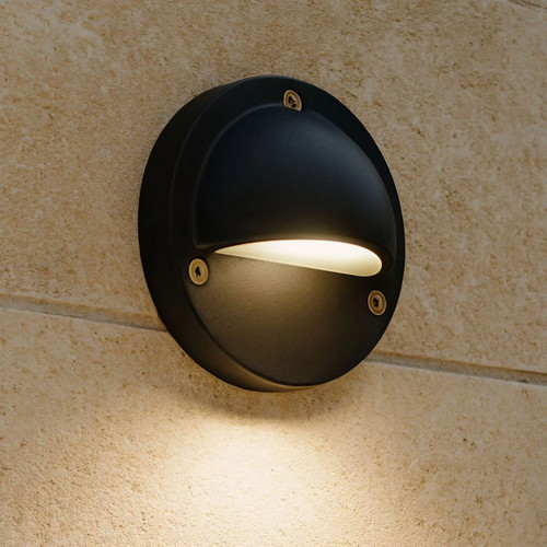 Black Outdoor Wall Light 240V 1W LED Eyelid IP44 3000K 104mm