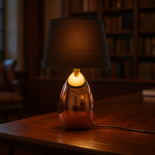Elegant Touch Lamp With Black Fabric Shade and Copper Finish Base E14 40W