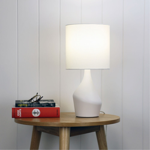 White Ceramic Base And Fabric Shade Lamp E14 42W