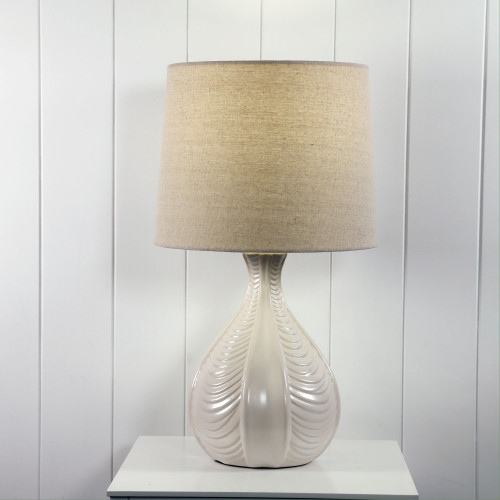 Off-White Ceramic Table Lamp Fabric Shade E27 60W