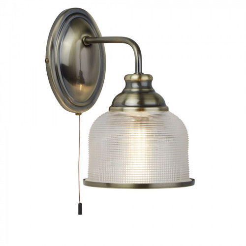 Textured Glass Shade Wall Light With Antique Brass Metalwork E27 60W