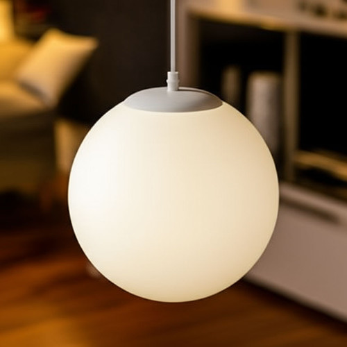250mm Sphere Opal Glass Shade Pendant Light With White Metalware E27 IP20 25W