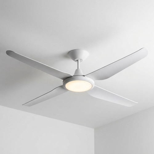 132cm 52-inch White DC Ceiling Fan With Light Remote Control 4 Blade 26W