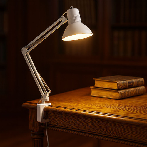 Iconic Design Large White E27 Clamp Lamp 1065mm Reach