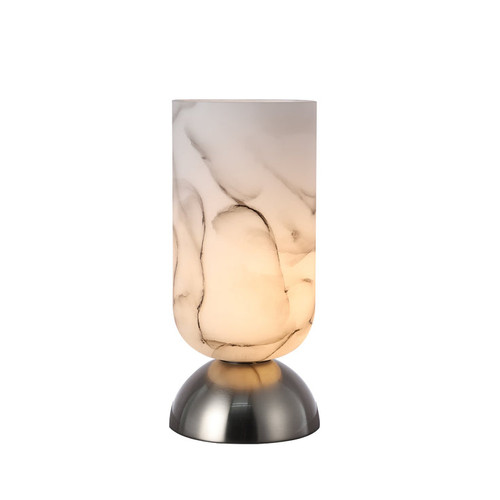 Cylindrical Marbled Glass Touch Table Lamp With Metal Base E27 60W