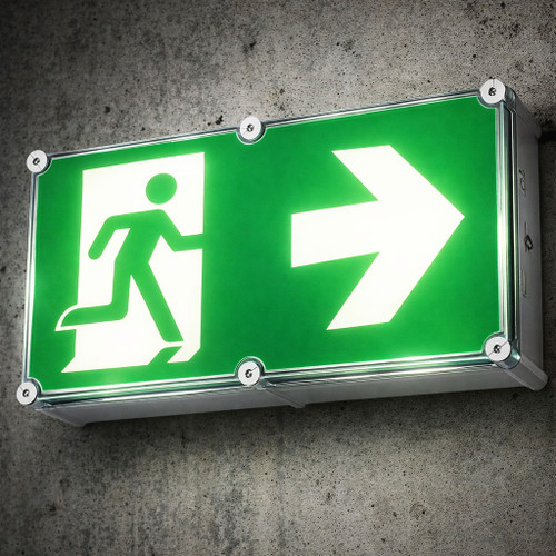 Jumbo Emergency Exit Light 40m IK10 IP67 120 Mins Right Arrow Maintained Industrial Grade