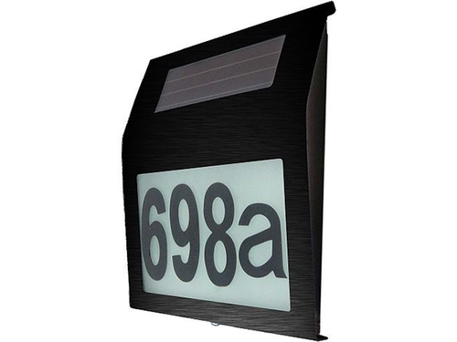 Illuminated Solar House Number With Built In Solar Panel In Black