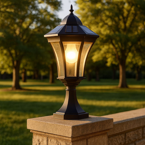 Solar Pillar Light 3.8W Bright With Motion Sensor Lantern Curved Black