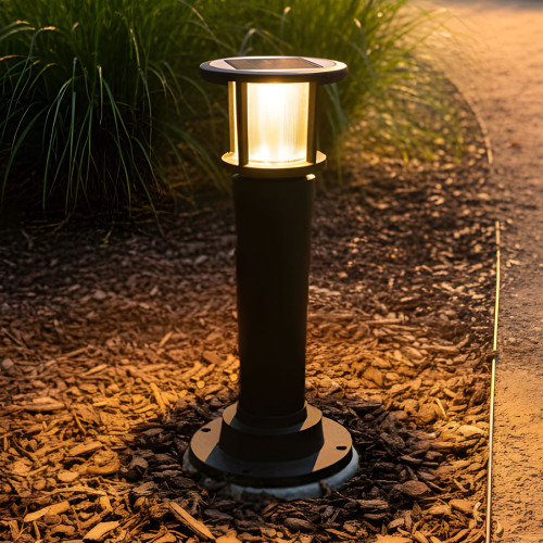 Industrial Strength Solar Bollard Light Black 72cm 300lm IP65 IK10 Dual Colour