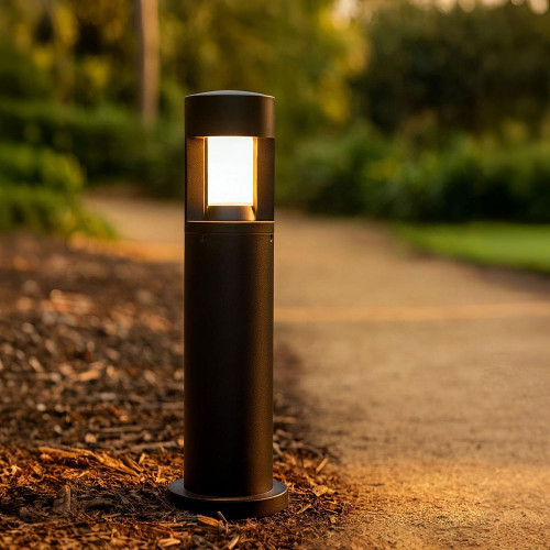 Industrial Strength Solar Bollard Light Black 80cm 150lm IP65 IK10 Dual Colour