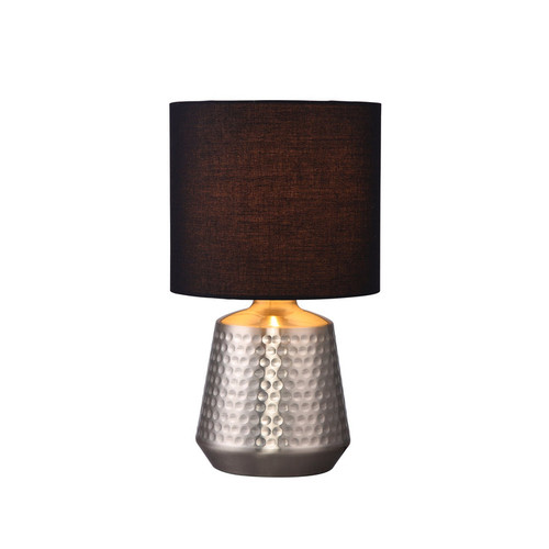 Touch Bedside/Table Lamp Made With Silver Metal Base and Black Fabric Shade E27 60W