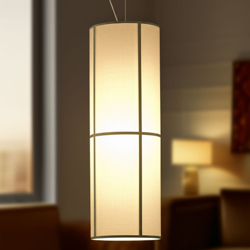Large Cylindrical 2 Light Pendant With White Linen Shade E27 60W