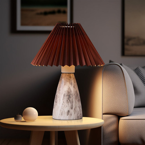 Pleated Brown Bedside/Table Lamp With Ceramic Base E27 60W