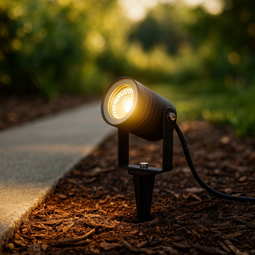 Marine Grade Aluminium Warm White LED 12V Garden Spike Light In Black MR16 IP65 6W
