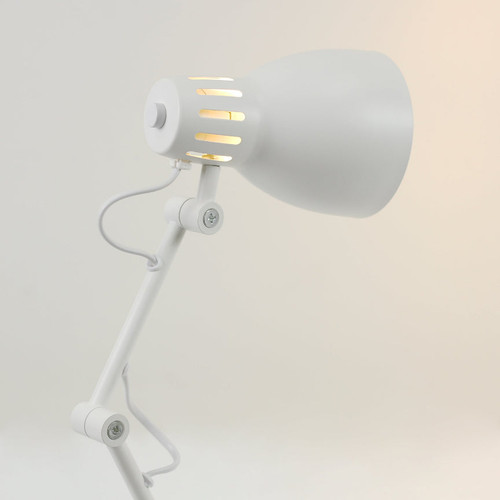 Desk Table Lamp White Metal E27 60W Adjustable Arm