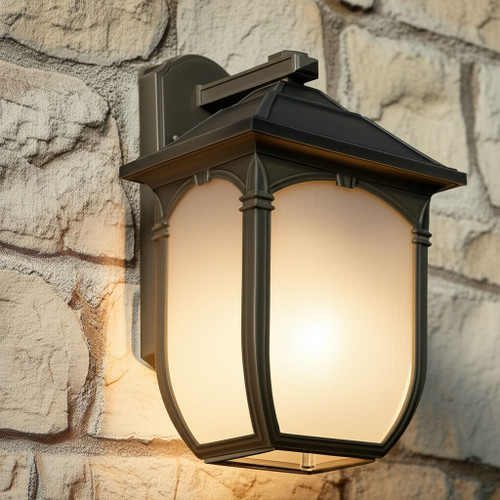 Large Old Fashioned Wall Light Bronze Frosted Glass E27 60W IP43