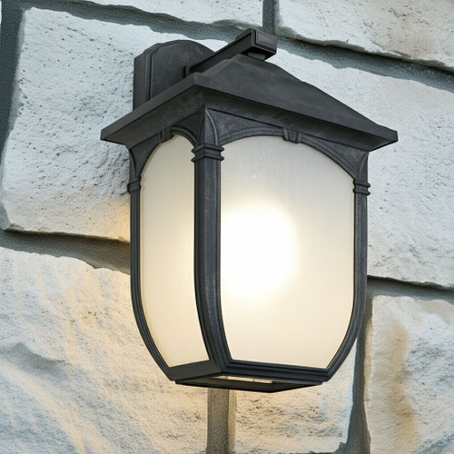Large Old Fashioned Wall Light Greystone Frosted Glass E27 60W IP43