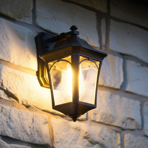 Small Elegant Lantern Wall Light Black E27 60W IP44