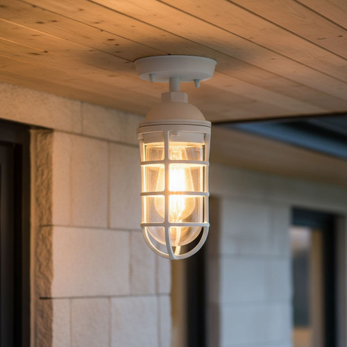 Ceiling Light White Metal Guard IP44 E27 60W