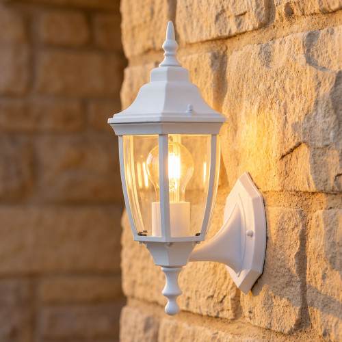 Classic Lantern Wall Light White E27 60W IP44