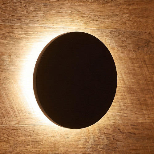 Backlit LED Wall Light Black 15cm Tri-CCT 450lm 6W Non-Dimmable