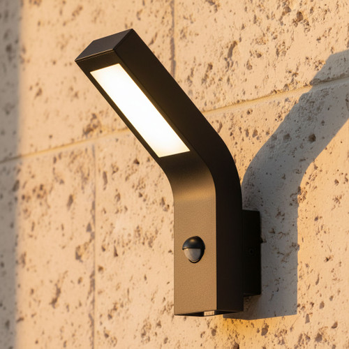 LED Wall Light Black 10W 4000K 720lm IP54 With Sensor