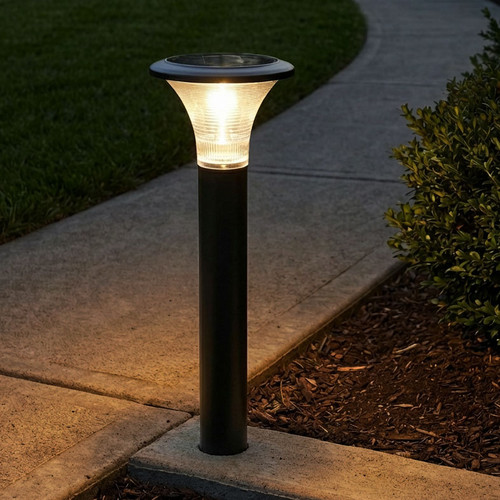 Solar Bollard Light Black Aluminium 100cm Tri-CCT 300lm IP65