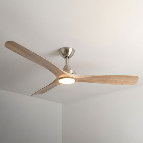 Noble 132cm 52-inch Nickel-Ashwood DC Ceiling Fan With Light Remote Control 3 Blade 30W