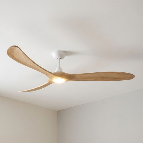 183cm 72-inch White-Timber DC Ceiling Fan With Light Remote Control 3 Blade 39W