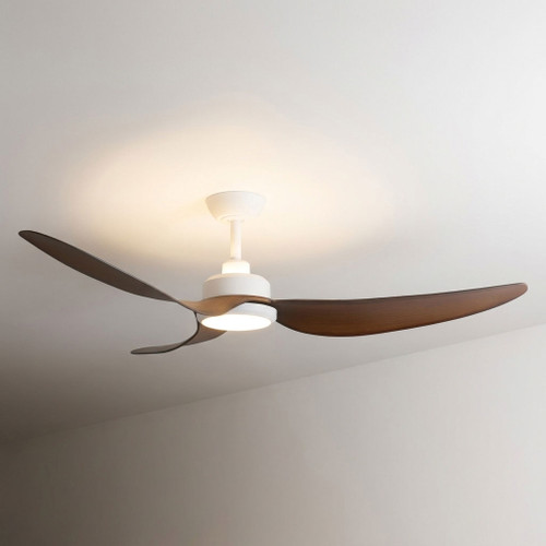Pisacane 142cm 56-inch White-Koa DC Ceiling Fan With Light Remote Control 3 Blade 39W Uplight