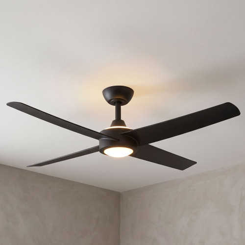 132cm 52-inch Black DC Ceiling Fan With Light Remote Control 4 Blade 35W Uplight