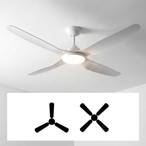 132cm 52-inch White DC Ceiling Fan With Light Remote Control Convertible Blades 40W