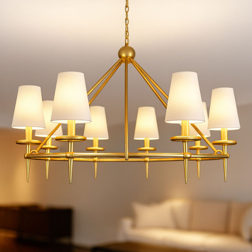 Pendant Light Gold Iron 8-Light Linen Shade 122cm E14