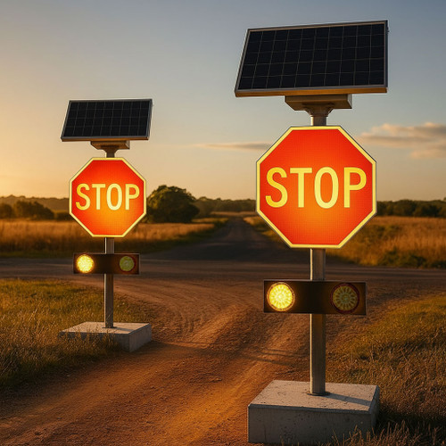 Solar Stop Signs Pair Timer Activated Flashing Lights Heavy Duty