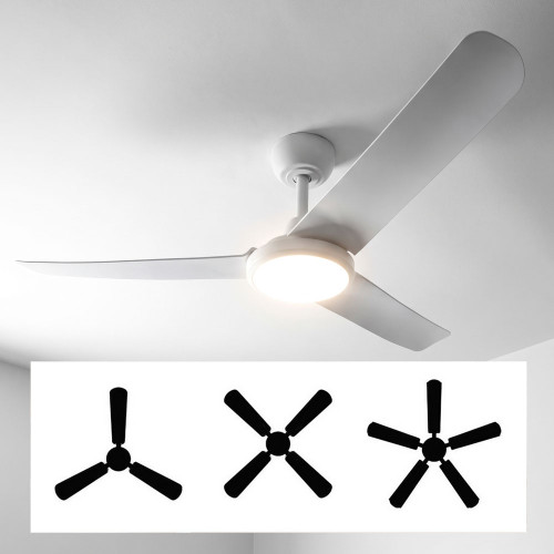 132cm 52-inch White DC Ceiling Fan With Light Remote Control Convertible 3-4-5 Blades 38W