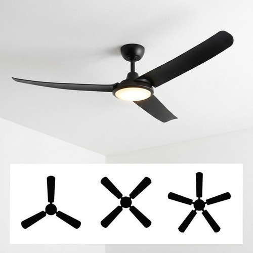 142cm 56-inch Black DC Ceiling Fan With Light Remote Control Convertible 3-4-5 Blades 38W