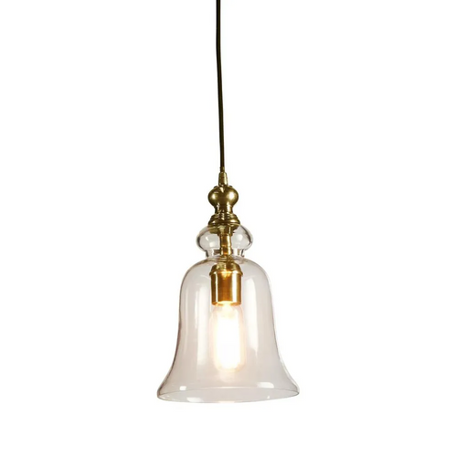 Pendant Light 21cm Brass Clear Bell Glass Shade E27 40W