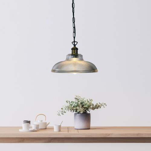 Pendant Light Ribbed Glass 30cm E27 60W