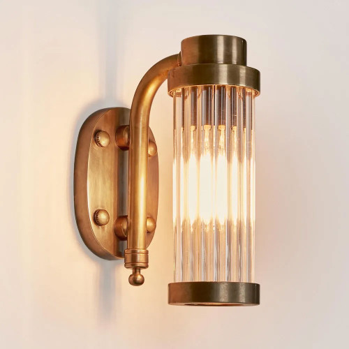 Wall Light Brass Ribbed Glass Cylinder E27