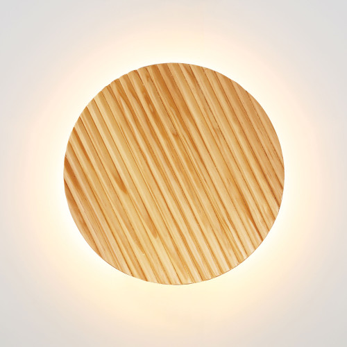 Round Backlit LED Wall Light Natural Timber 26cm Tri-CCT 14W 1350lm