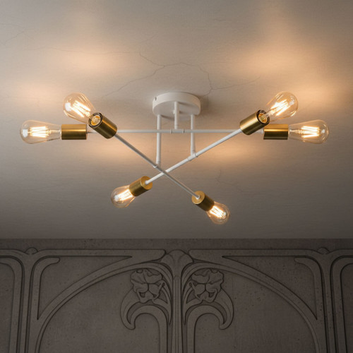 Ceiling Light White and Brass 6 Head E27 60W